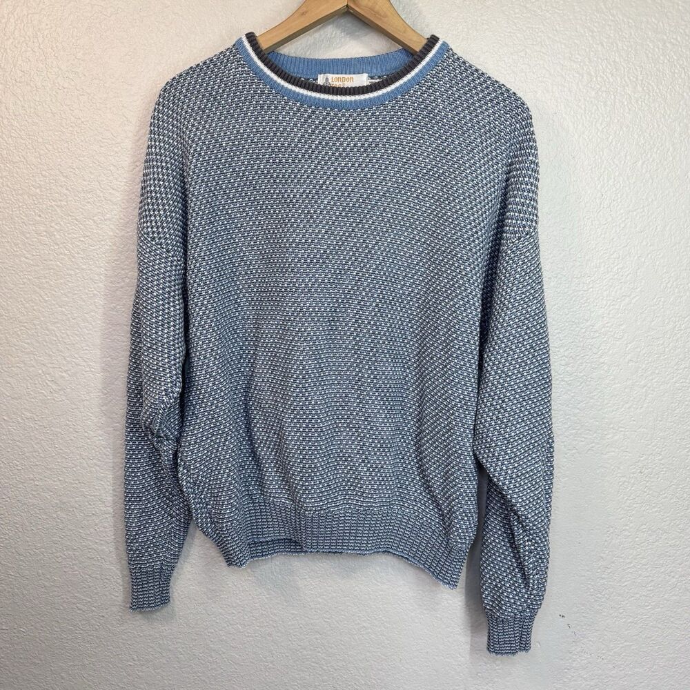 Vintage London Fog Sweater XL Women Blue Crew Neck USA Made 90s Grandpa Core